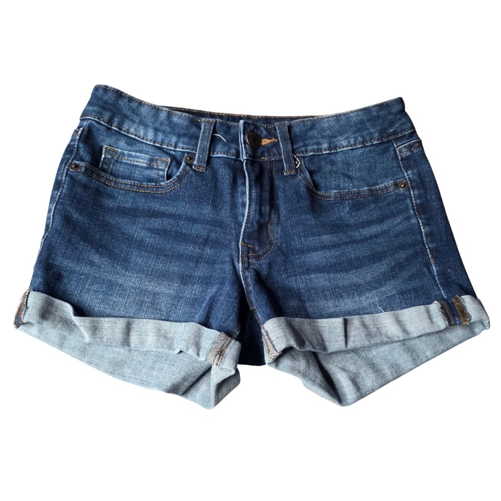 Aeropostale Womens Blue Denim Low Rise Midi Cuffed Jean Shorts Size 4